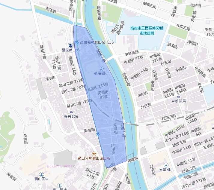 高雄市鼓山區河邊里、綠川里一帶停水範圍。   圖：取自台灣自來水公司第七區管利處網頁