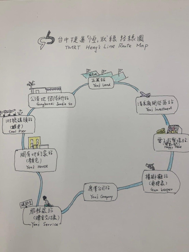 顏寬恒家族爭議延燒，有網友製作台中捷運「恒」狀線路線圖。   圖:林楚茵臉書
