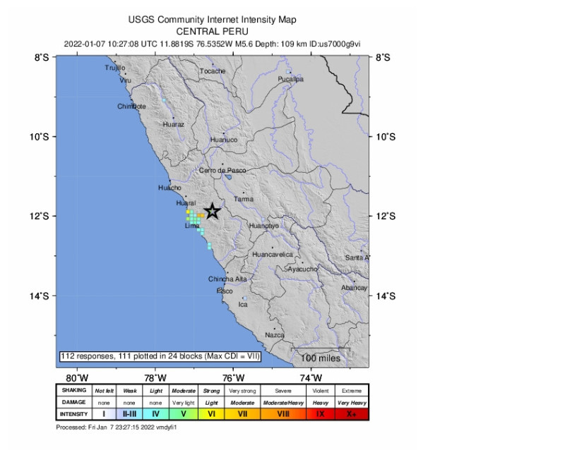 規模5.6地震侵襲祕魯首都利馬。   圖/翻攝自https://earthquake.usgs.gov/