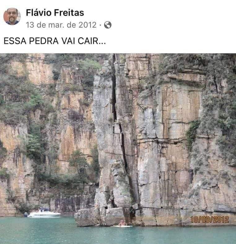 一名醫生在2012年就曾發文堡示，這塊岩石會有掉下來的可能。   圖:臉書 Flávio Freitas