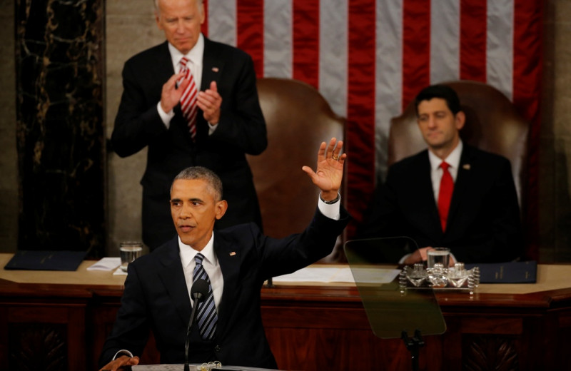 美國總統歐巴馬週二(12日)至國會發表任內最後一次國情咨文演說。   圖：達志影像/路透社