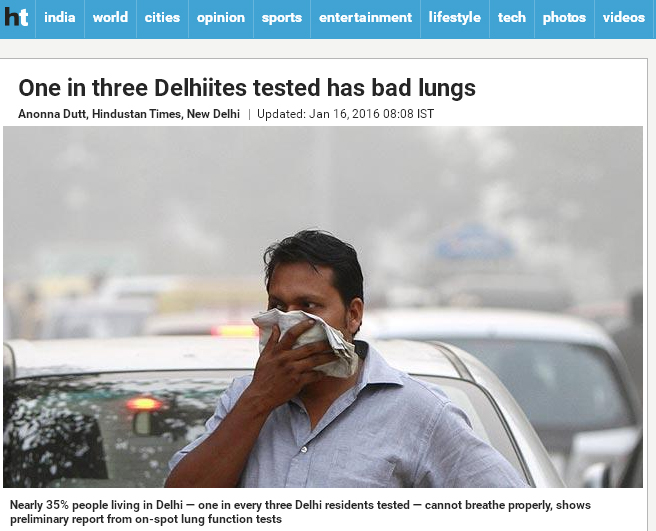 《印度斯坦時報》報導，新德里市政府街頭測試民眾肺功能，結果令人震驚。   圖：翻攝《印度斯坦時報》官網