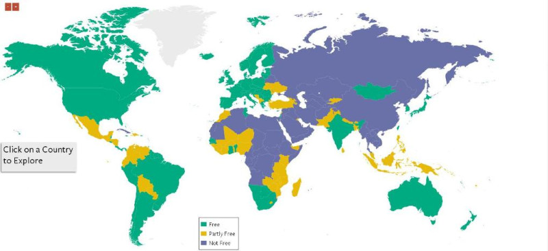自由之家27日發表2015年年度自由報告，台灣仍維持「自由」的等級。   圖：翻攝自自由之家網站