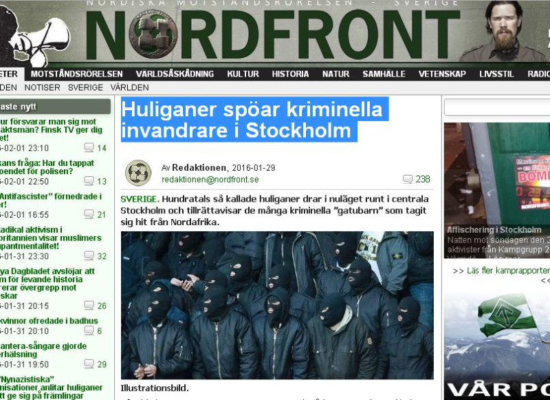 瑞典傳出黑衣人攻擊難民事件，引發人心惶惶。   圖：翻攝Nordfront網頁