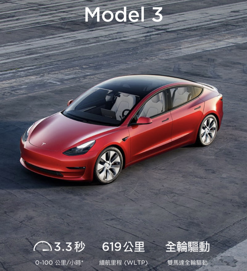 特斯拉因為軟體原因，將召回多個車款，包括Model 3。   圖 : 擷取自特斯拉官網