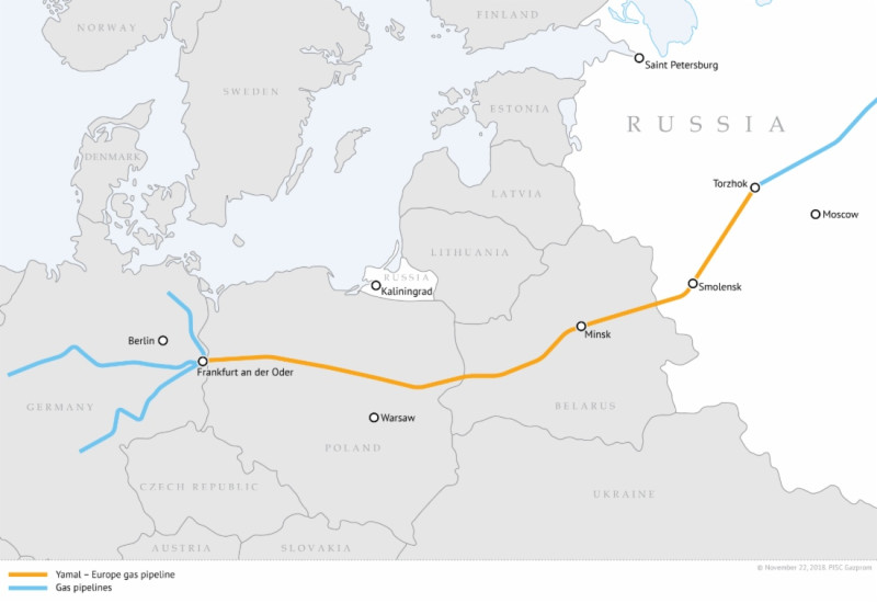 亞瑪-歐洲天然氣輸氣管連結俄羅斯、白俄羅斯、波瀾和德國   圖：翻攝自俄羅斯天然氣工業股份有限公司網站