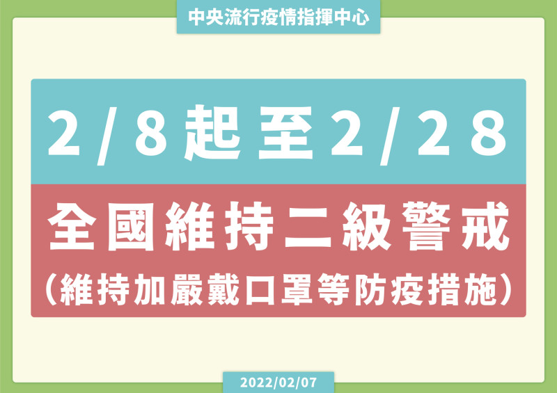 陳時中宣布二級警戒延長至2/28。   圖：中央流行疫情指揮中心／提供