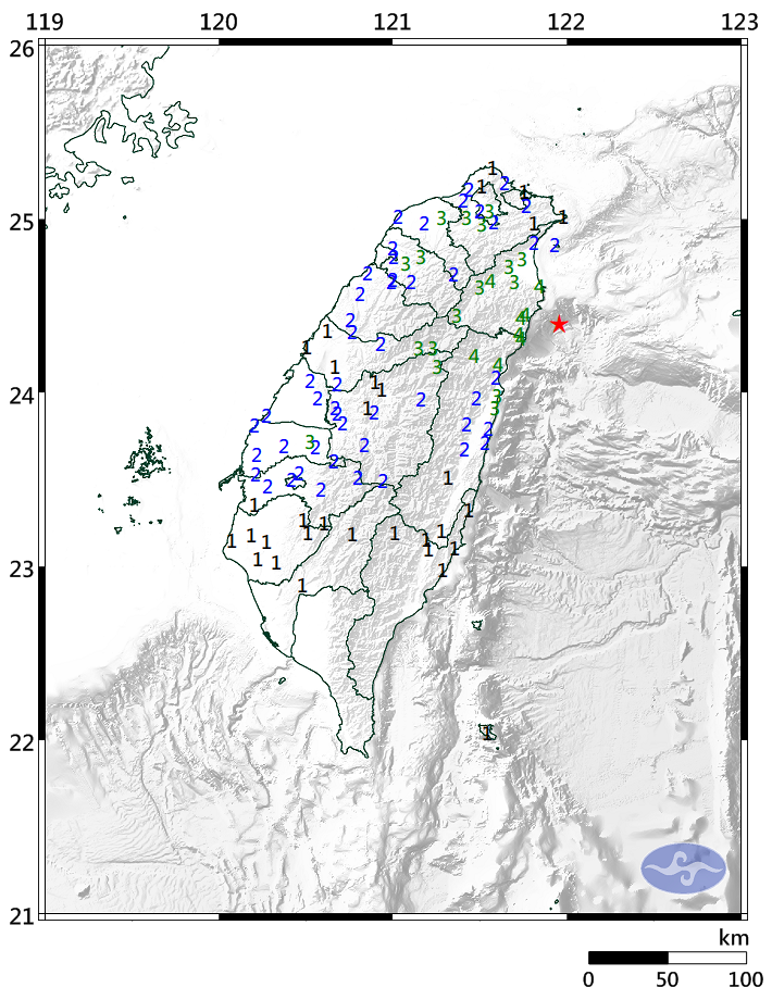 宜蘭近海2月7日18:58發生規模5.5地震。   圖：中央氣象局／提供