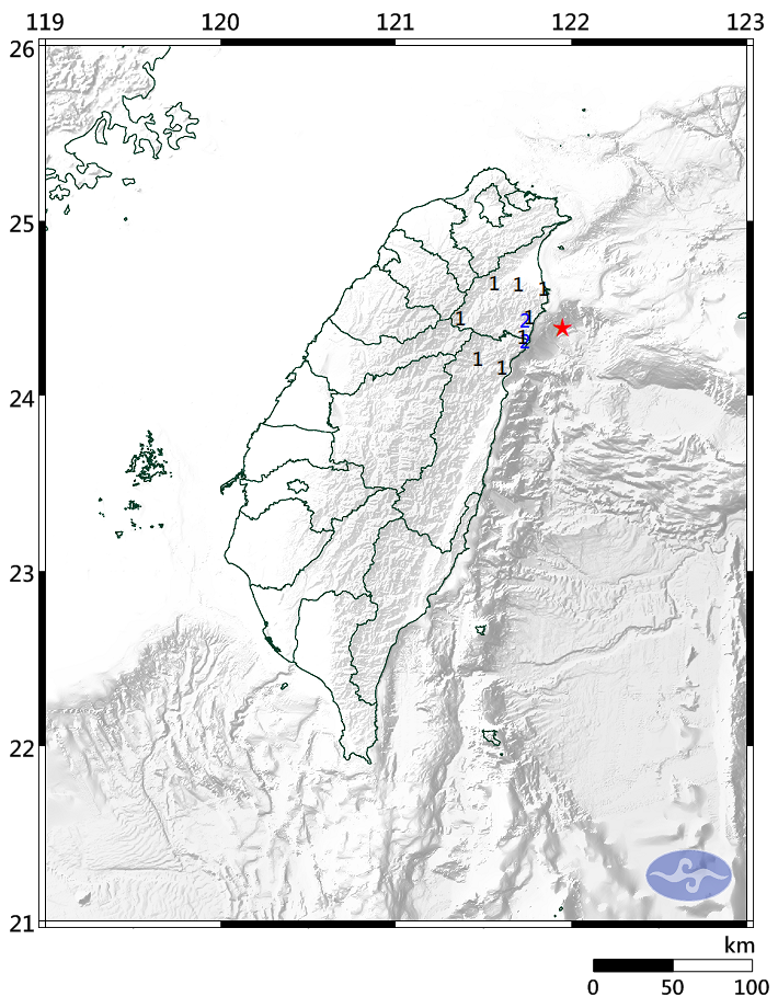 宜蘭近海2月7日19:00發生規模4.2地震。   圖：中央氣象局／提供