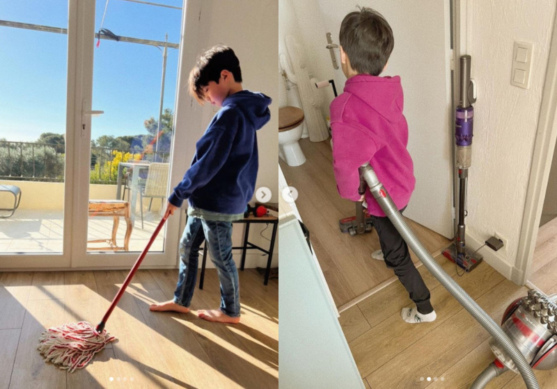 王君萍日前發文分享讓孩子願意動手打掃的方法。   圖：翻攝自IG/ping7446