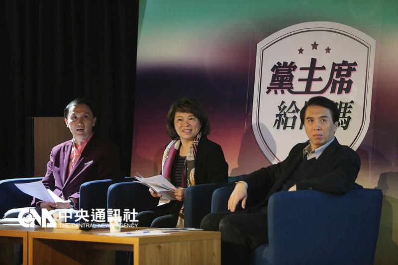藍營草協聯盟等團體20日上午舉辦「黨主席，給問嗎？」活動，出席的代理主席黃敏惠、立委陳學聖，北市議員李新，獨柱姐缺席。   圖：中央社