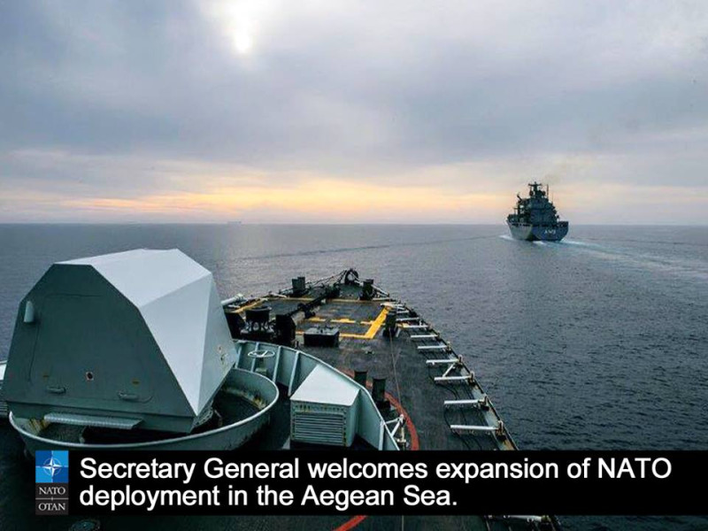 北大西洋公約組織在臉書上po出軍艦前進愛琴海的畫面，表示已經進行監測及收集資訊的作業。   圖：翻攝北約臉書