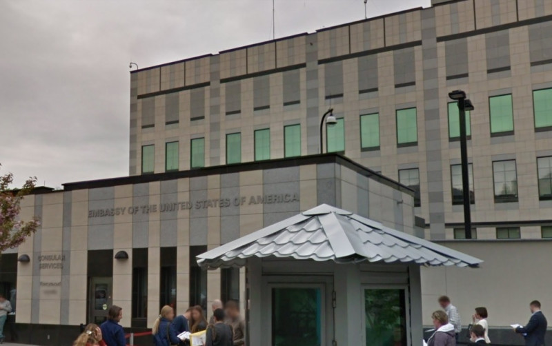 美國駐烏克蘭首都基輔的大使館。   圖:翻攝自Google Map