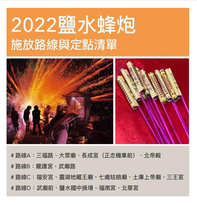 2022鹽水蜂炮施放路線與定點清單。   圖：取自台南市鹽水武廟臉書