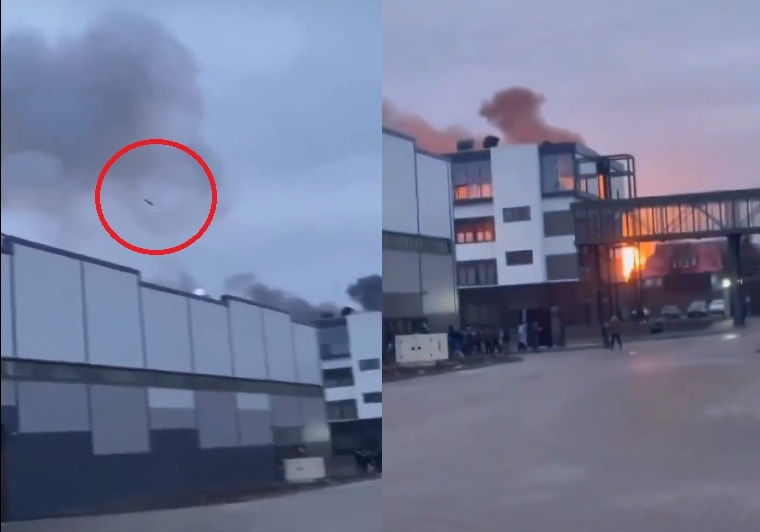 烏克蘭伊凡-法蘭科夫（Ivano-Frankivsk）附近的一處機場，有民眾拍下飛彈從頭頂飛過的驚悚畫面。   圖:翻攝自推特