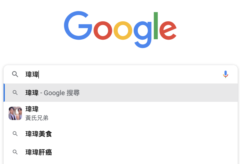 黃氏兄弟的弟弟瑋瑋屢被傳「肝癌」，甚至關聯上Google搜索關鍵字。   圖：翻攝自Google