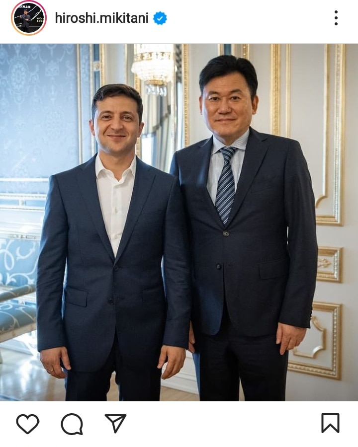 三木谷浩史與烏克蘭總統澤連斯基（Volodymyr Zelensky）。   圖：擷自三木谷浩史推特。