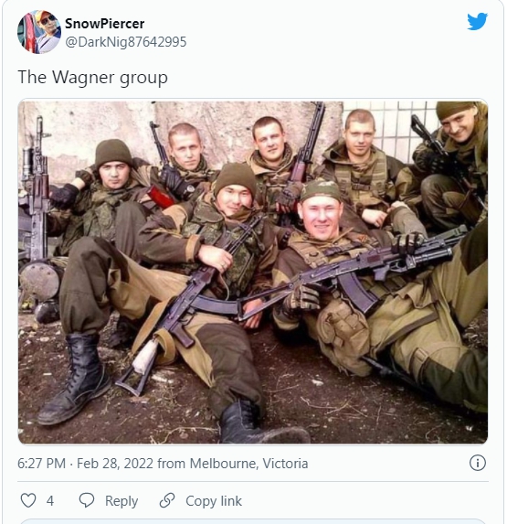 俄羅斯傭兵組織「瓦格那集團」。   圖 : 翻攝自推特