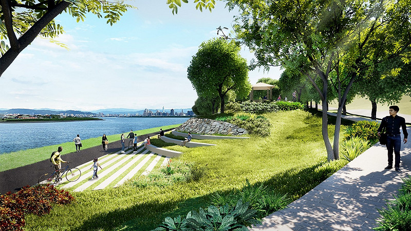 五股獅子頭山水匯集活動區建置工程示意圖。   圖：新北市水利局提供