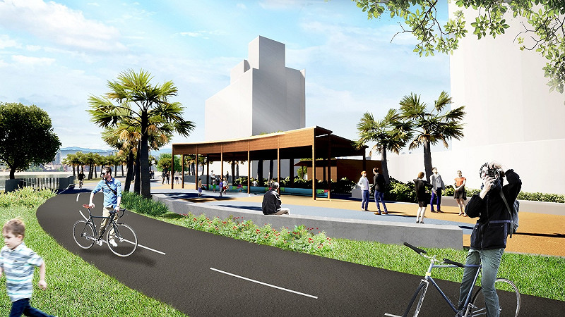 龍形渡船頭休憩廣場改善工程示意圖。   圖：新北市水利局提供