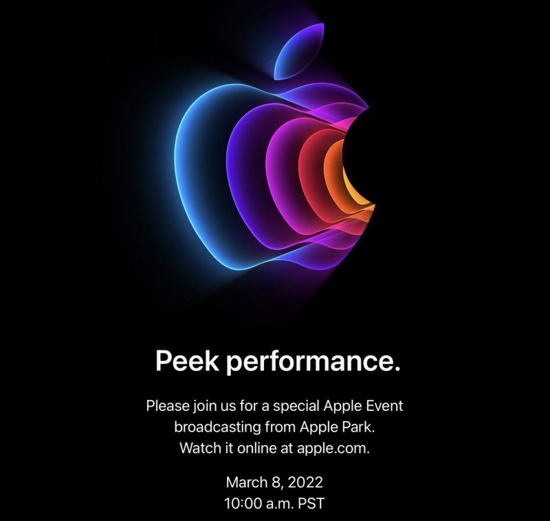 蘋果發給媒體的邀請函主題為｢Peek performance｣，外界預測高效能為這次發表會的主題。   圖：翻攝自Greg Joswiak Twitter