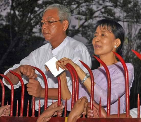 現年70歲的碇喬（左）長期以來支持翁山蘇姬的民主運動，可望成為緬甸逾半世紀來首個民選政府總統。   圖：翻攝碇喬臉書