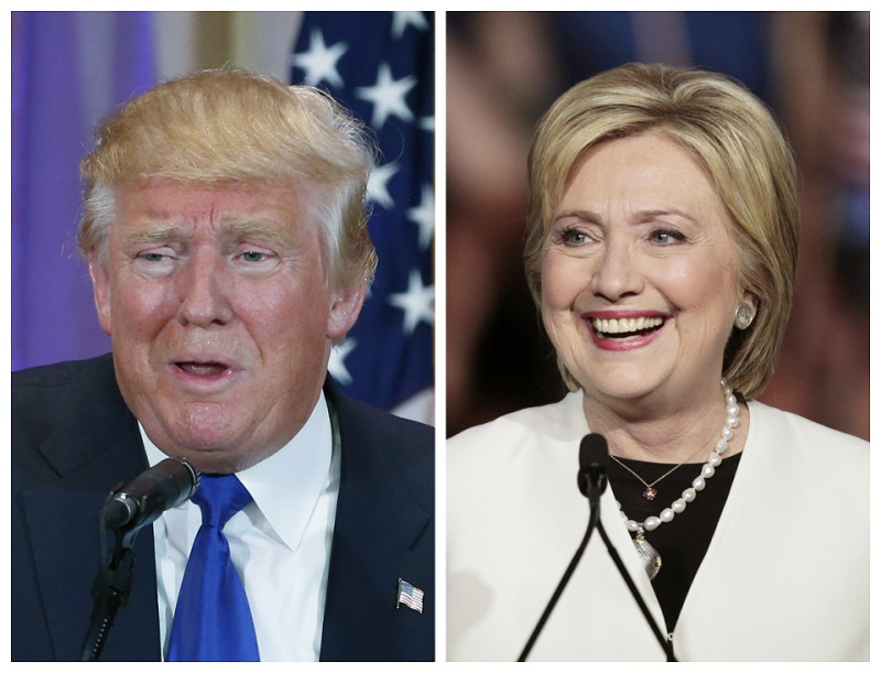 美國即將於下週一（26日）舉行總統大選的首度辯論會，一份最新民調顯示，民主黨的希拉蕊（右）民調小贏共和黨的川普（左）7％。   圖：達志影像/路透社資料照片