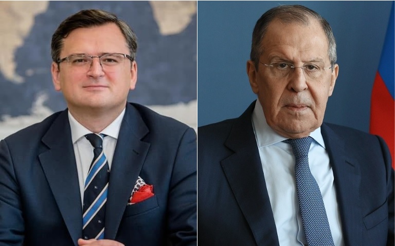 烏克蘭外交部長庫列巴（左）、俄羅斯外交部長拉夫羅夫（右）今日於土耳其舉辦會談。。   圖：Kuleba臉書、俄國外交部推特