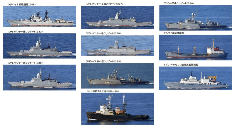 日本防衛省統合幕僚監部11日發布周邊洋面監控報告，指10艘俄羅斯軍艦經津輕海峽進入日本海。   圖：翻攝防衛省統合幕僚監部官網