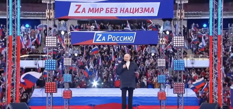 俄羅斯總統普丁在莫斯科盧日尼基體育場發表演說。   圖：翻攝普丁臉書
