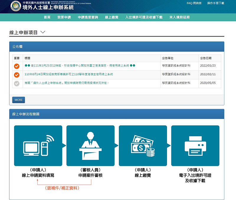 境外人士線上申辦系統畫面示意圖。   圖：移民署提供