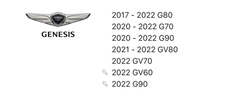 Genesis GV60、G90都有搭配Apple Key，但GV70沒有在其中。   圖：翻攝自CarPlay官網