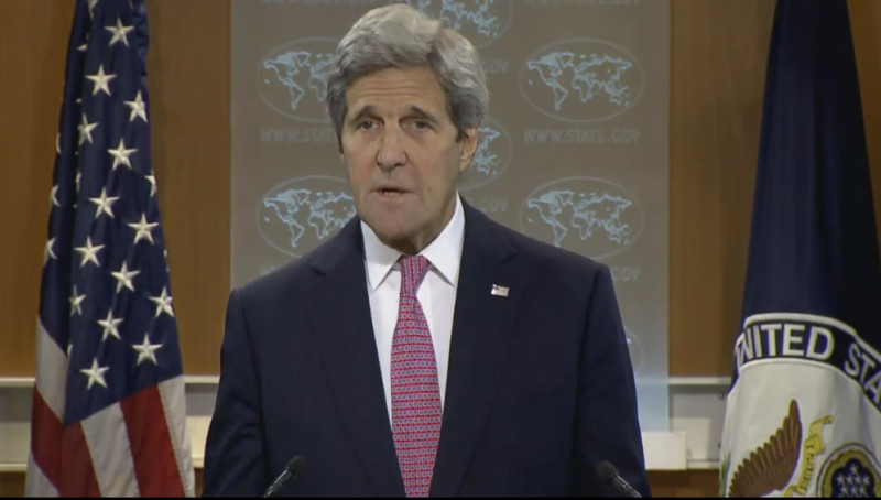 美國國務卿凱瑞（John Kerry）5日提出警告，中國若在南海上空設立防空識別區，將被視為「挑釁和破壞穩定的行為。」   圖：翻攝美國國務院臉書