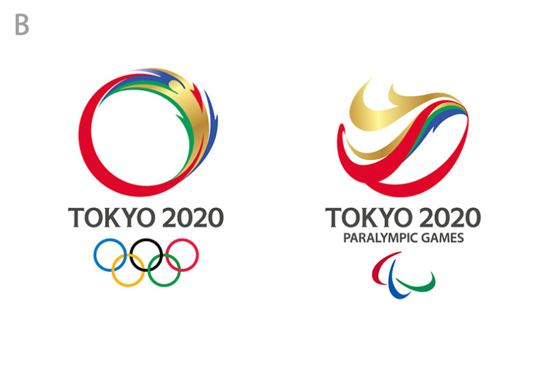 東京奧運會徽進入最後決選階段，目前以圓環造型展現速度風的作品B，民眾票選人氣最高。   圖：翻攝2020東京奧運官網