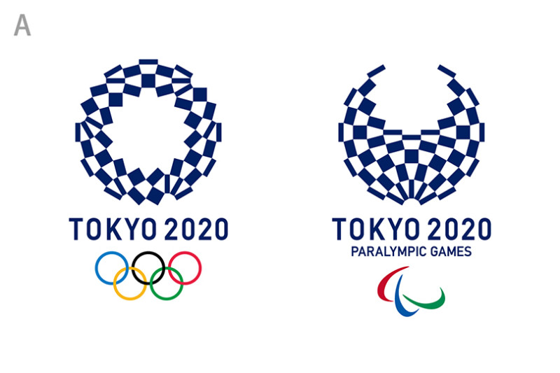 作品A方格花紋的會徽，以江戶時代深藍色展現日本的代表性。   圖：翻攝2020東京奧運官網