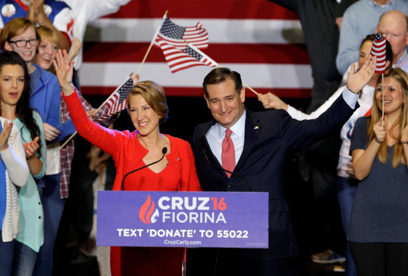 美國共和黨總統參選人克魯茲（Ted Cruz）27日晚間正式宣布，若他在7月的共和黨總統初選中出線，將提名前惠普電腦（HP）總裁兼執行長卡莉‧費奧莉娜 （Carly Fiorina）為副手。   圖:達志影像/美聯社