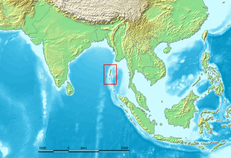 印度海軍表示，中國潛艇曾出現在安達曼群島（紅框處）附近，次數頻繁。   圖：翻攝維基網站