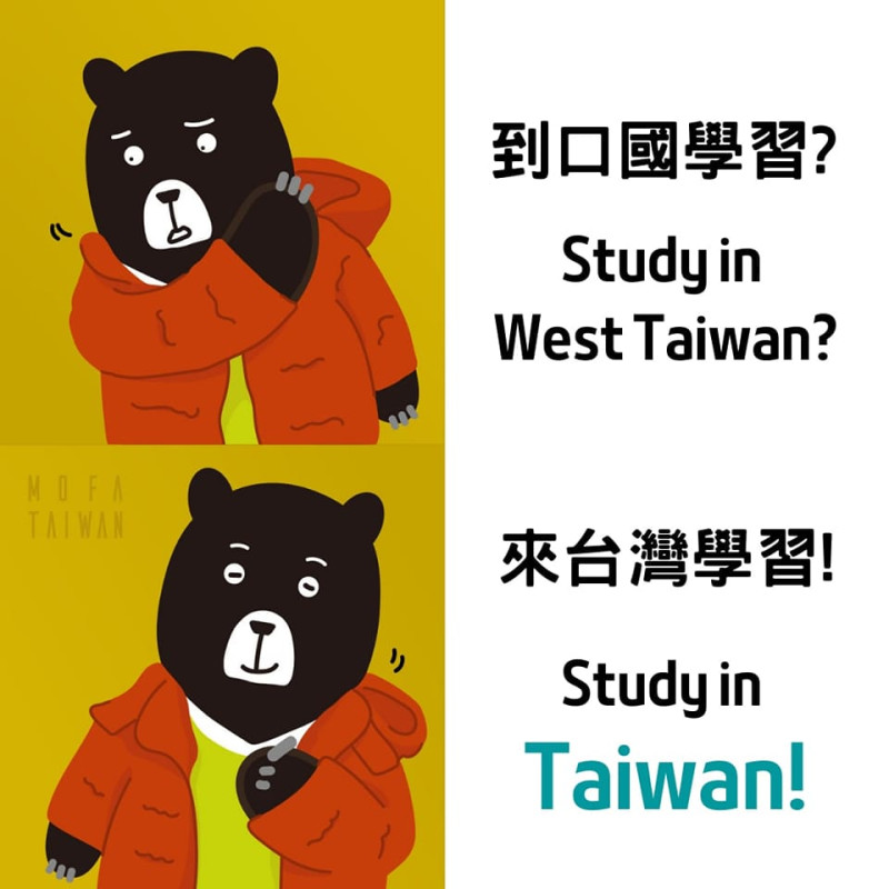 外交部製作哏圖，用「台灣迷因」來宣傳來台學習的好處。   圖：擷取自外交部臉書
