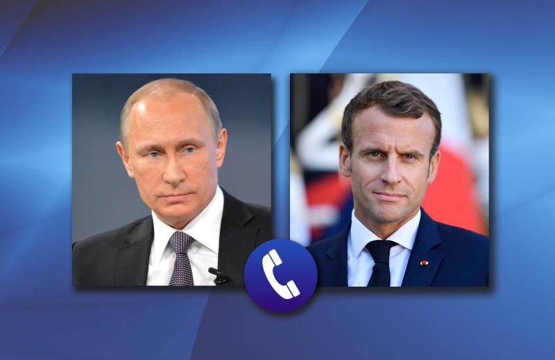 法國總統馬克宏（右圖）再次致電該國總普丁（左圖），對烏克蘭局勢進行討論。   圖：翻攝自俄羅斯外交部推特