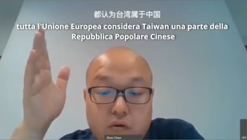 義大利米蘭理工大學中國籍教授陳蓁（Zhen Chen），施壓台籍學生把報告上的國籍改為中國。   圖：擷自推特影片