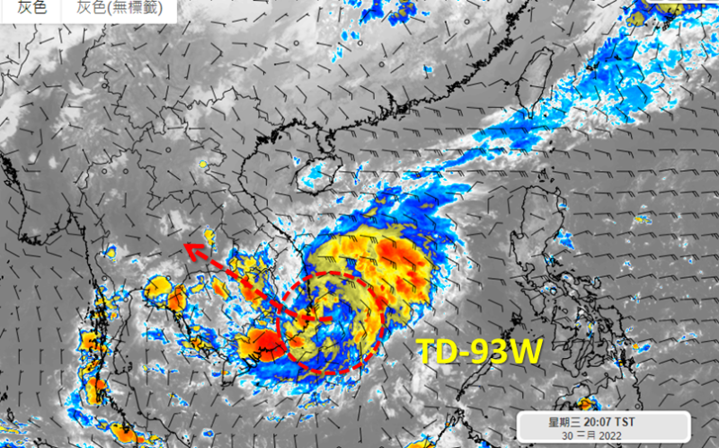 今年首個熱帶低壓於30日生成，氣象專家吳聖宇表示，其水氣週末會間接影響台灣天氣。   圖：擷取自臉書「天氣職人-吳聖宇」