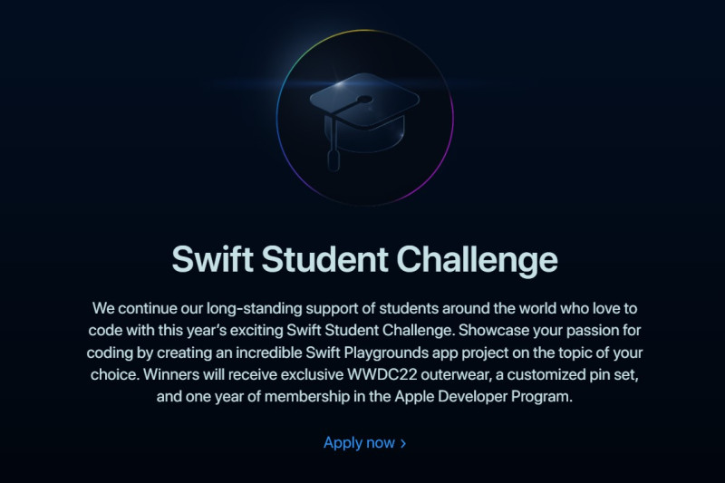 蘋果也將舉辦第三年的Swift Student Challenge，支持熱愛程式編碼的學生。   圖：翻攝自蘋果官網