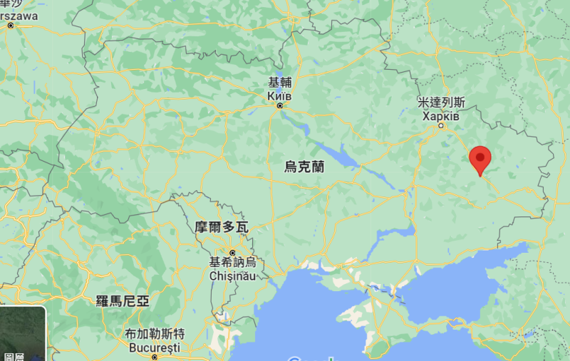 斯拉維揚斯克市位於烏克蘭東部的城市（圖片標記處）   圖：擷取自Goggle map