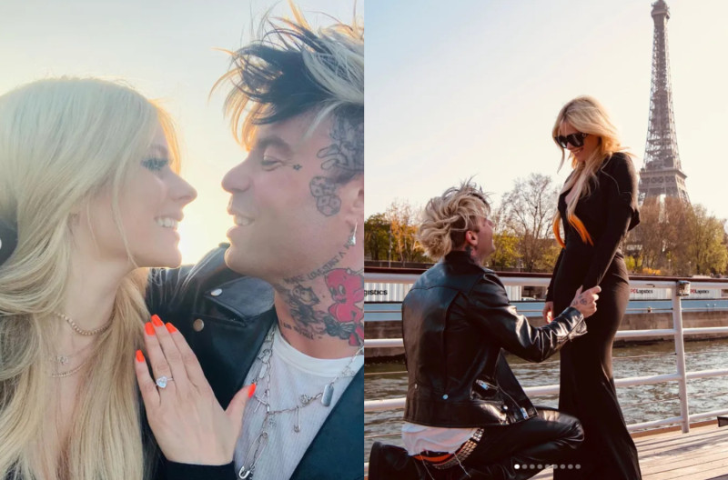 艾薇兒被男友Mod Sun在法國巴黎鐵塔前求婚。   圖：翻攝自IG/modsun