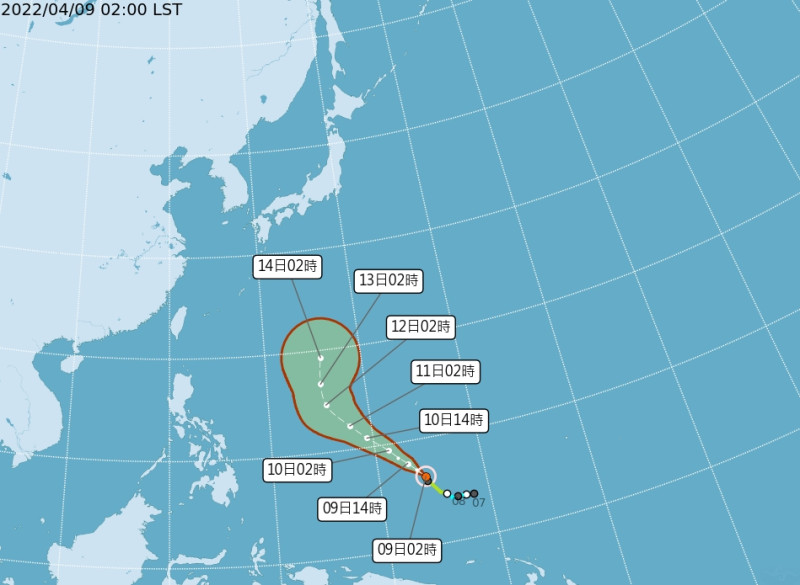 今年第1號颱風「馬勒卡」，未來將先朝著西北的方向移動，之後北轉往日本南方海面前進。   圖/中央氣象局
