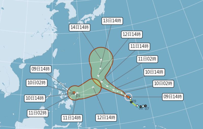 ▲目前在菲律賓東方海面上又有一個熱帶性低氣壓生成，將與馬勒卡颱風產生交互作用，氣象局研判發展成颱風的機率不大。（圖／翻攝中央氣象局官網）   