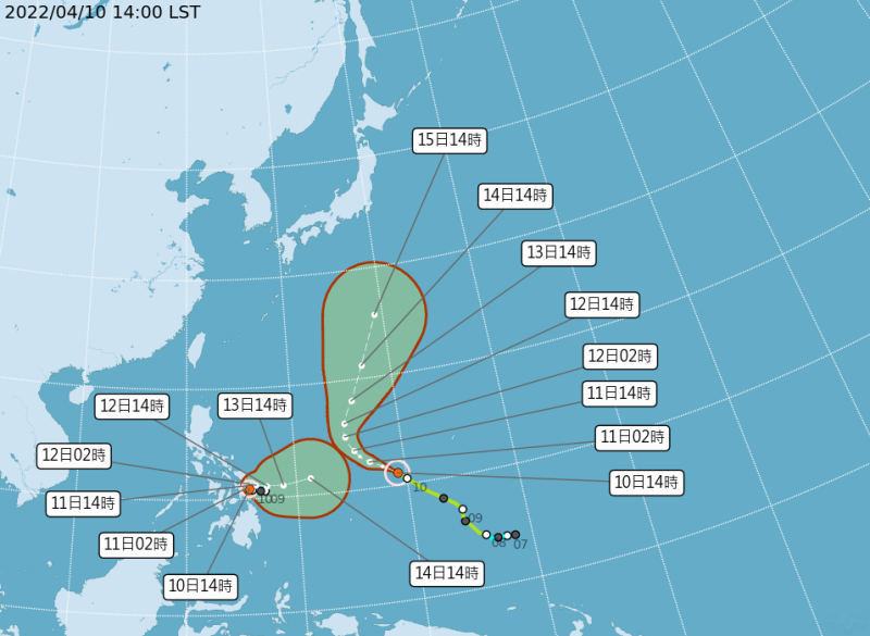 而今年第1號颱風馬勒卡與第2號颱風梅姬，影響台灣機率偏低，氣象局仍在持續觀察中。   圖：中央氣象局/提供