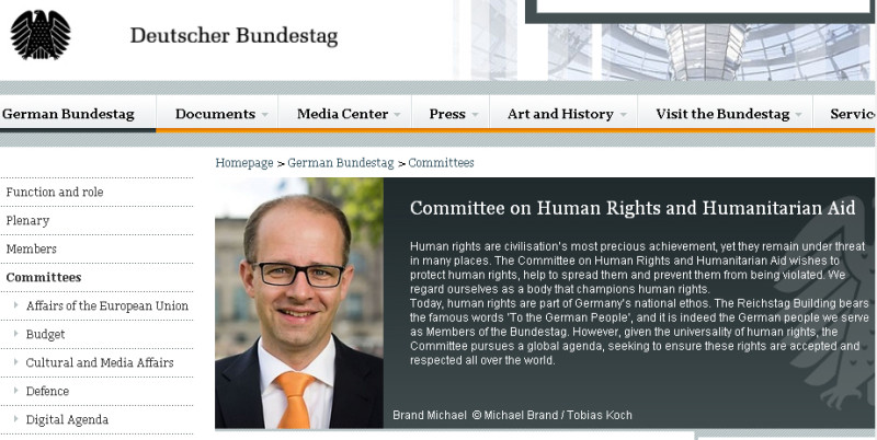 德國聯邦議會人權委員會主席布朗德證實遭到中國大使施壓，他要求德外交部必須做出「明確反應」。   圖：翻攝德國聯邦議會人權委員會官網