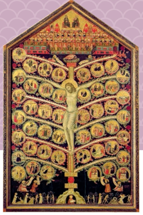 帕西諾‧狄‧波納奎達所作的生命之樹（約1310年），描繪耶穌受十字架釘刑， 隱含生與死的意涵。
   圖：遠流出版提供