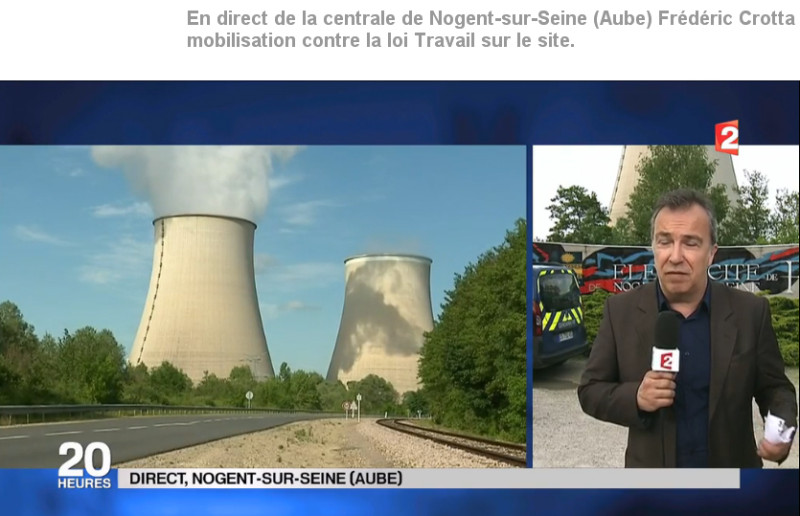 法國總工會發動罷工行動一波波，奧布省塞納河畔諾讓的核電廠率先加入行列。   圖：翻攝Francetv